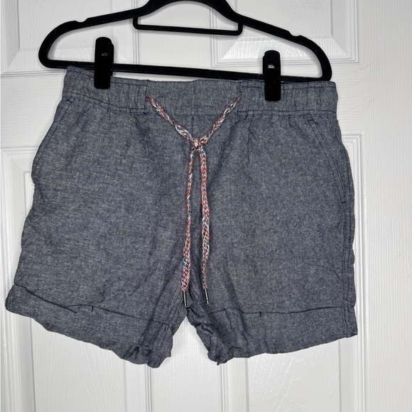 EDDIE BAUER Chambray Linen Cotton Blend Shorts Colorful Braided Belt Size M - Picture 1 of 5